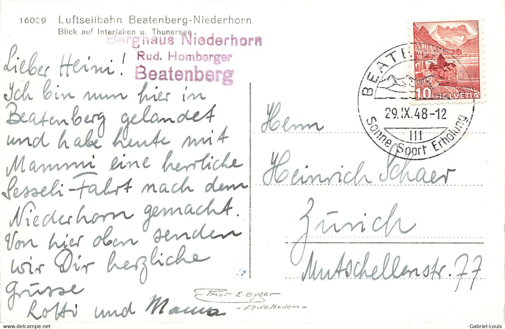 Luftseilbahn Beatenberg-Niederhorn Interlaken Thunersee 1948 - Beatenberg