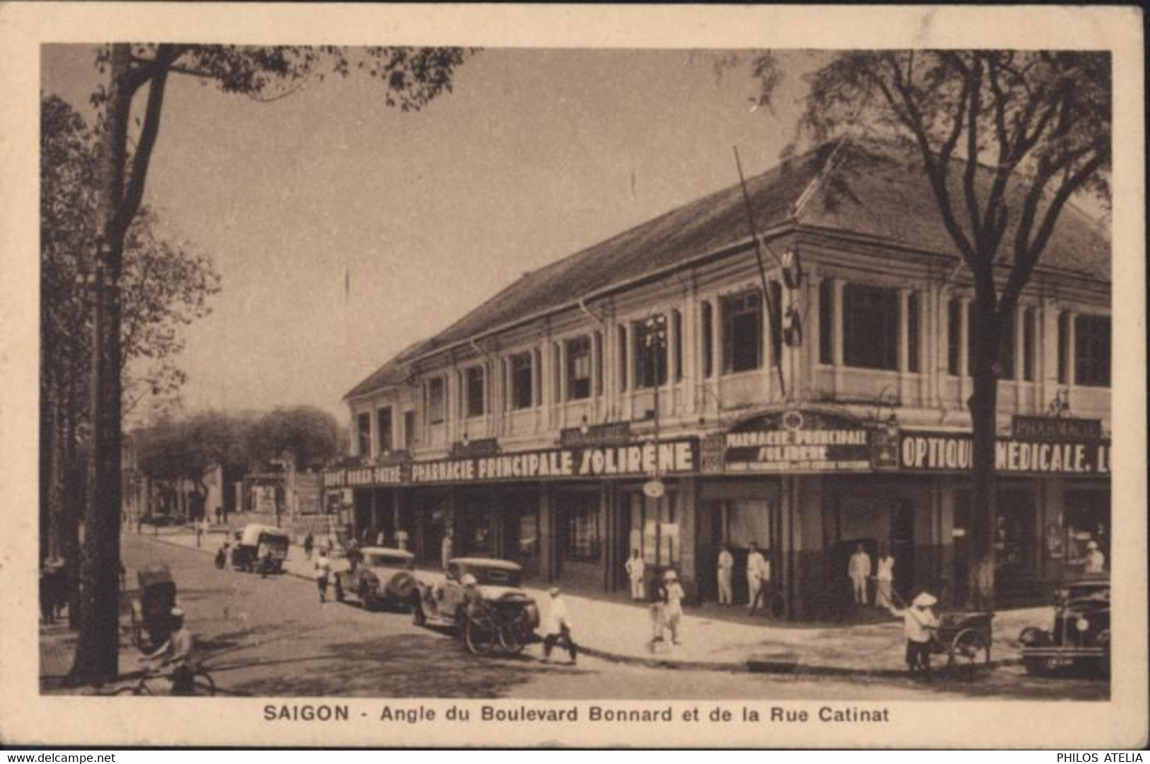 Guerre D'Indochine CAD Poste Aux Armées 9 1 1950 T.O.E. Du SP 54035 CPA Saïgon Bd Bonnard & Rue Catinat Pharmacie - Guerra D'Indocina/Vietnam