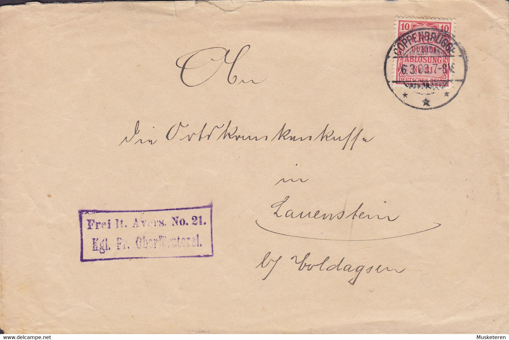 Deutsches Reich Kgl. Preusissche Oberförsterei Purple Cds. COPPENBRÜGGE 1903 Cover Brief LAUENSTEIN (Hannover) Arr. Cds. - Officials