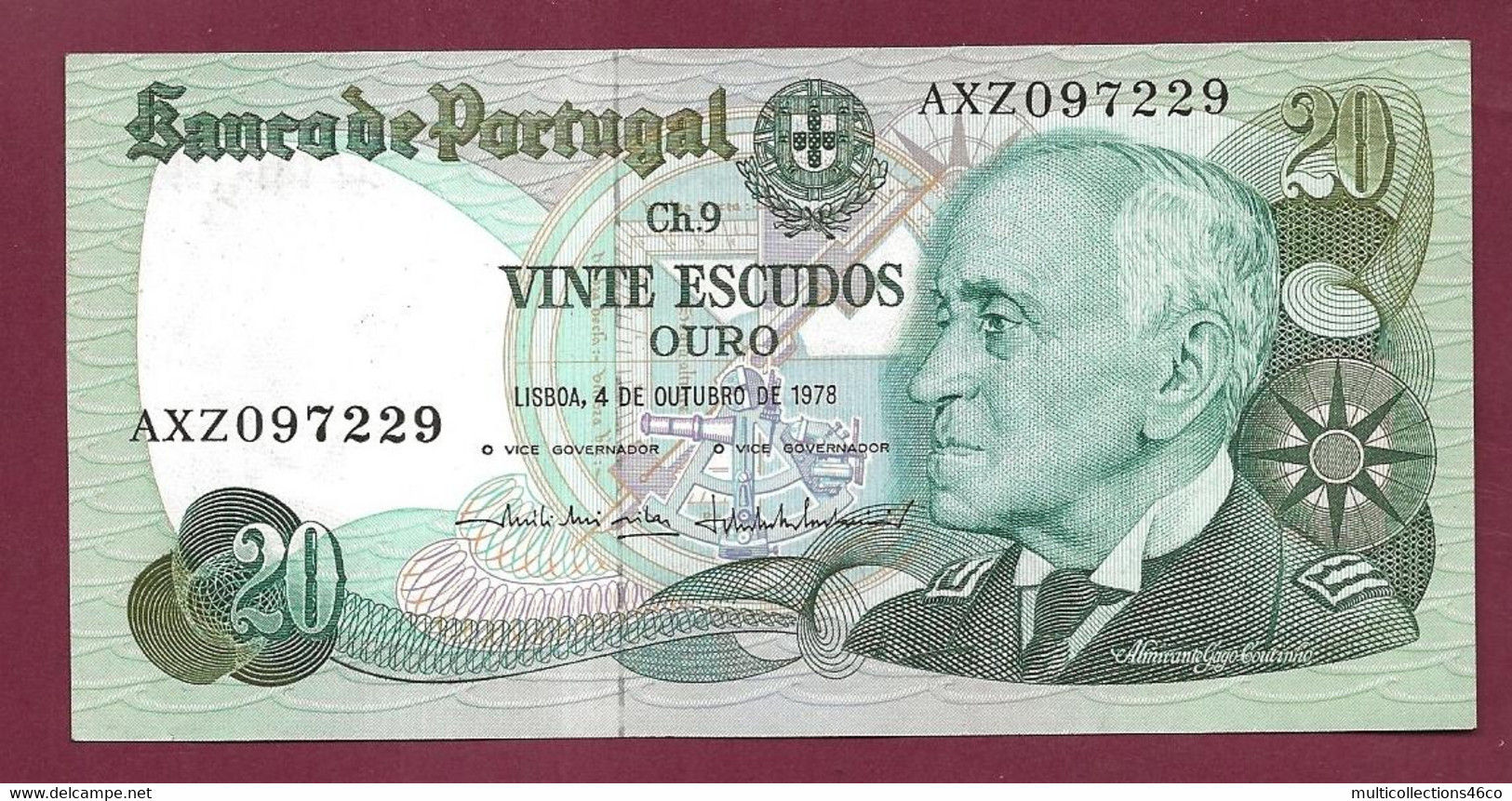150422 - Billet PORTUGAL BANCO DE PORTUGAL 20 VINTE ESCUDOS 1978 Gago Coutinho - Neuf - Portugal