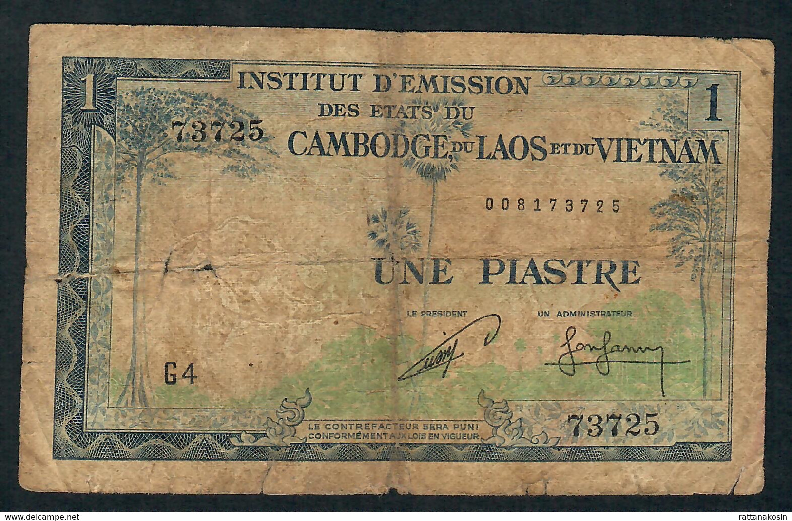 FRENCH INDOCHINA P94 1PIASTRE  # G.4   ND   VG - Indochina