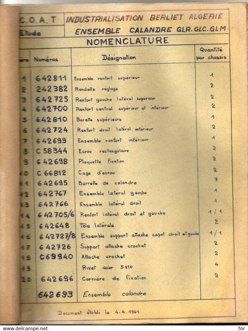 Plans Techniques : BERLIET : Industrialisation Berliet Algérie : Cabine Chantier M2 - Ensemble Calandre : Documents Tech - Otros Planes