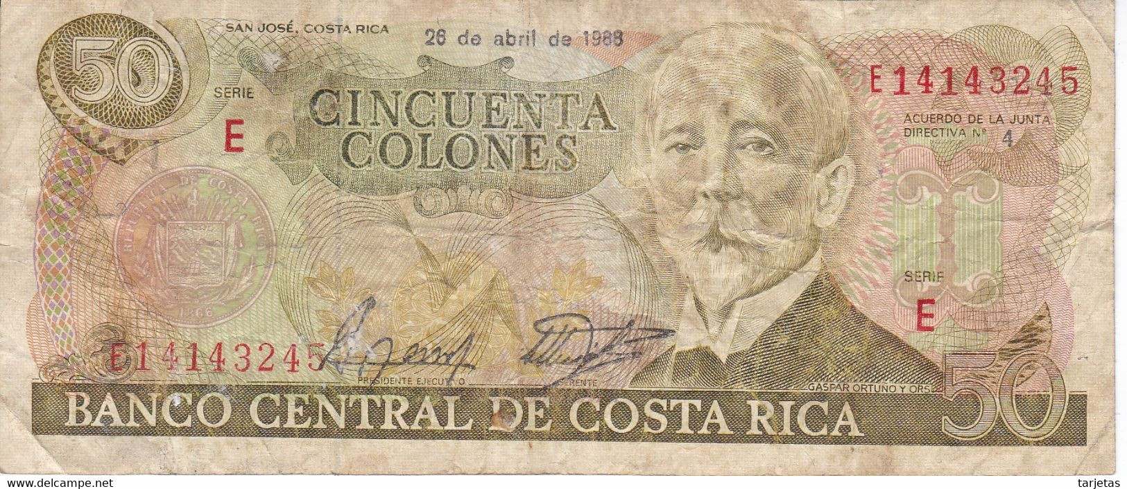 BILLETE DE COSTA RICA DE 50 COLONES DEL AÑO 1988 (BANKNOTE) - Costa Rica