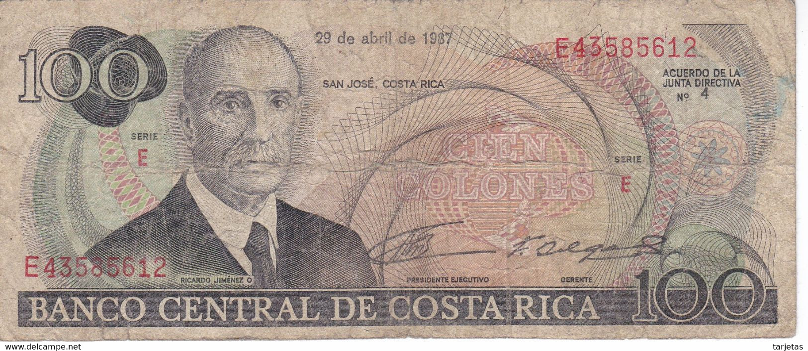 BILLETE DE COSTA RICA DE 100 COLONES DEL AÑO 1987 (BANKNOTE) - Costa Rica