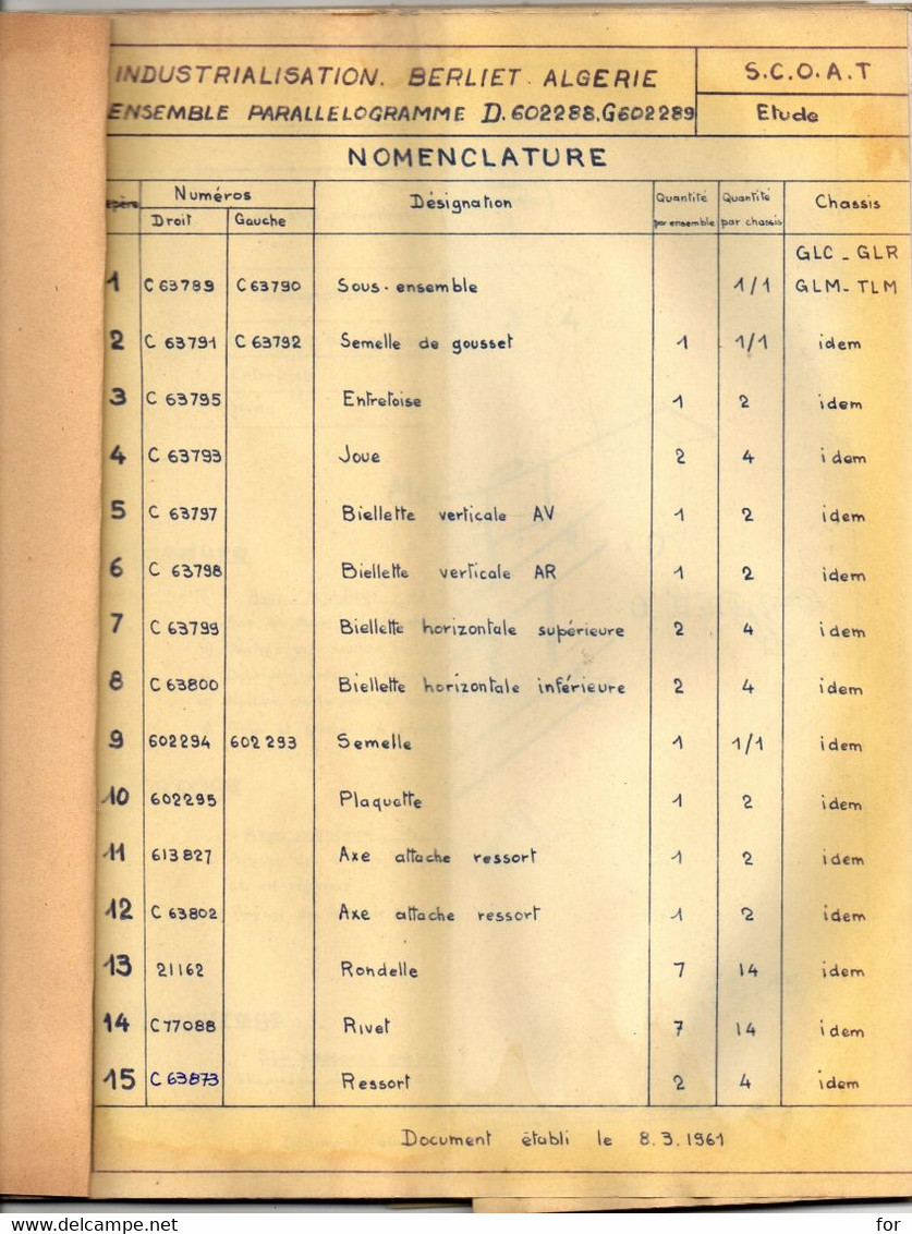 Plans Techniques : BERLIET : Industrialisation Berliet Algérie : Cabine Chantier M2 - Ensemble Parrall..: Documents Tech - Andere Pläne