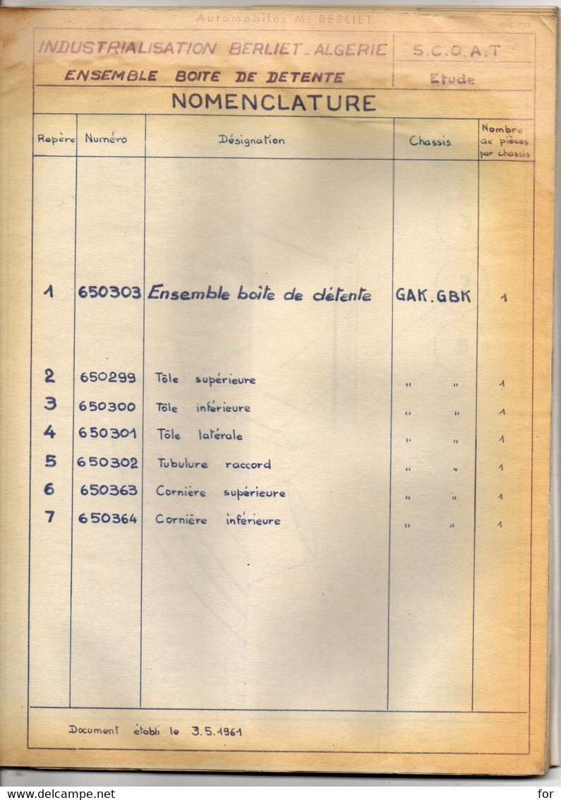 Plans Techniques : BERLIET : Industrialisation Berliet Algérie : Boite De Détente - Gak - Gbk - Usinage : Documents Tech - Otros Planes