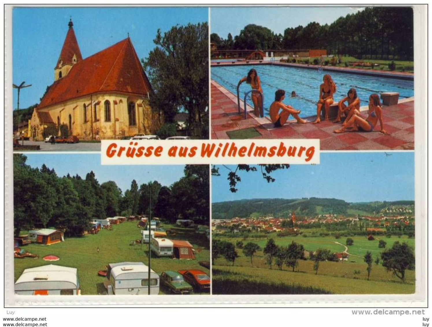 WILHELMSBURG A.d. Traisen , Mehrbildkarte - Kirche, Bad, Campingplatz, Ortsansicht 1986 - Wilhelmsburg