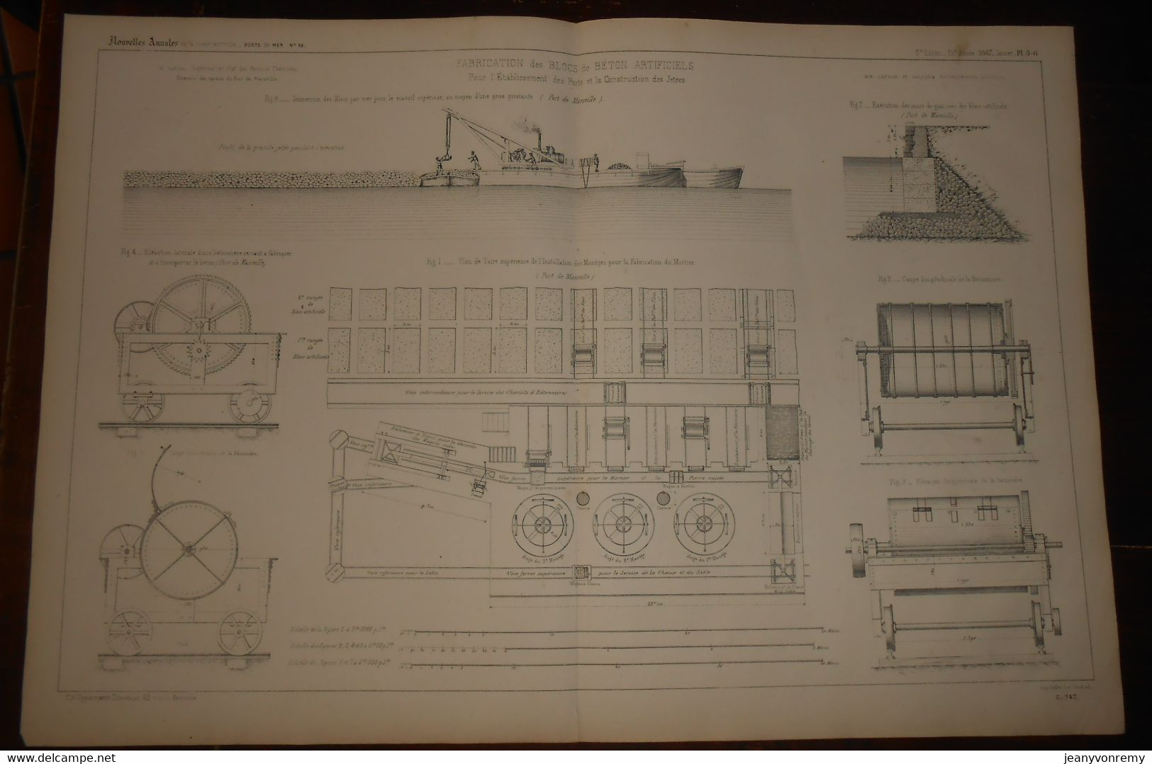 Plan De La Fabrication Des Blocs De Béton Artificiels Pour L'établissement Des Ponts. 1867. - Travaux Publics