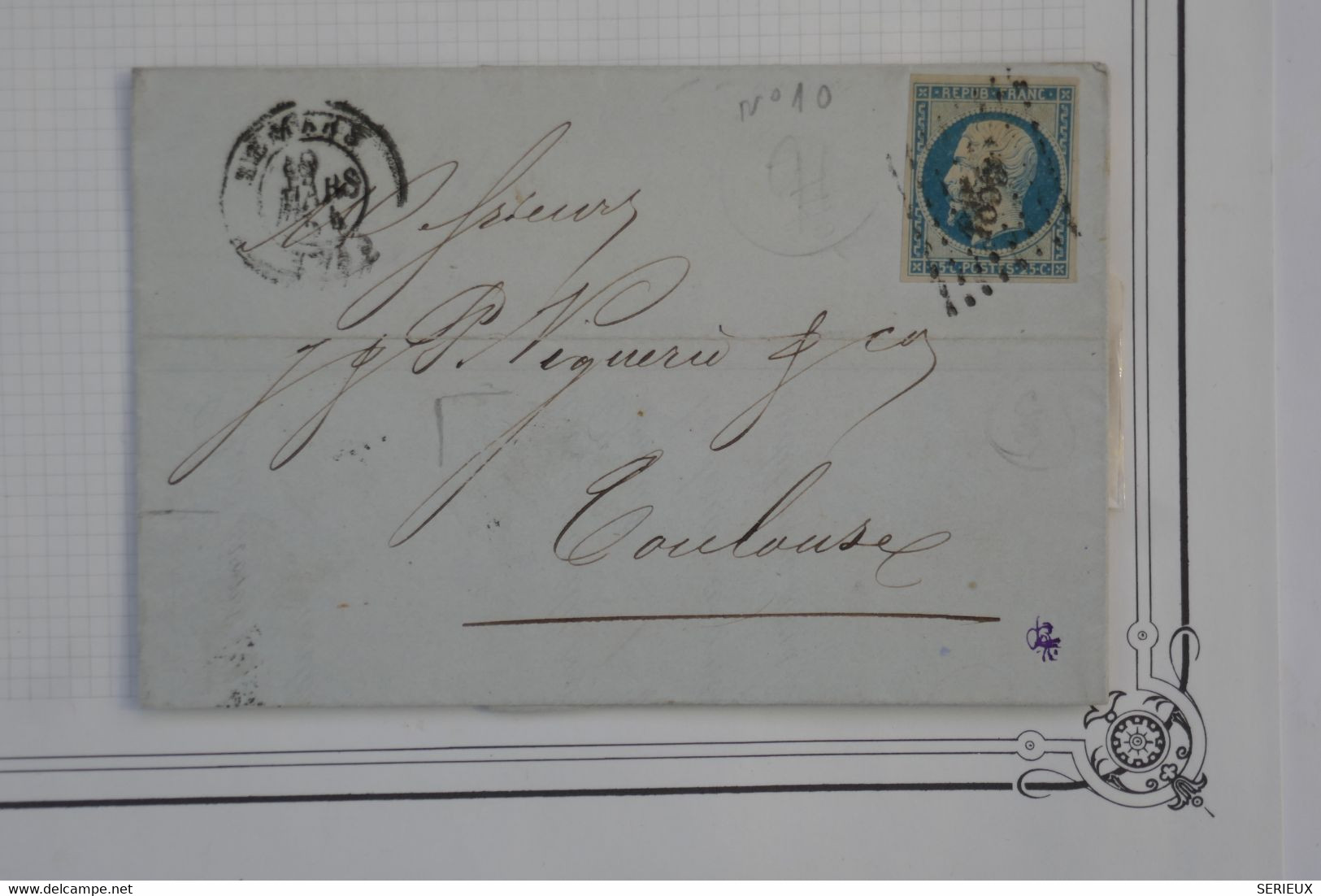 AU2 FRANCE BELLE  LETTRE SIGNEE 1854 LE MANS POUR TOULOUSE   +PC SUR  N°10 BELLE MARGES+ + AFFRANC. INTERESSANT - 1852 Louis-Napoleon