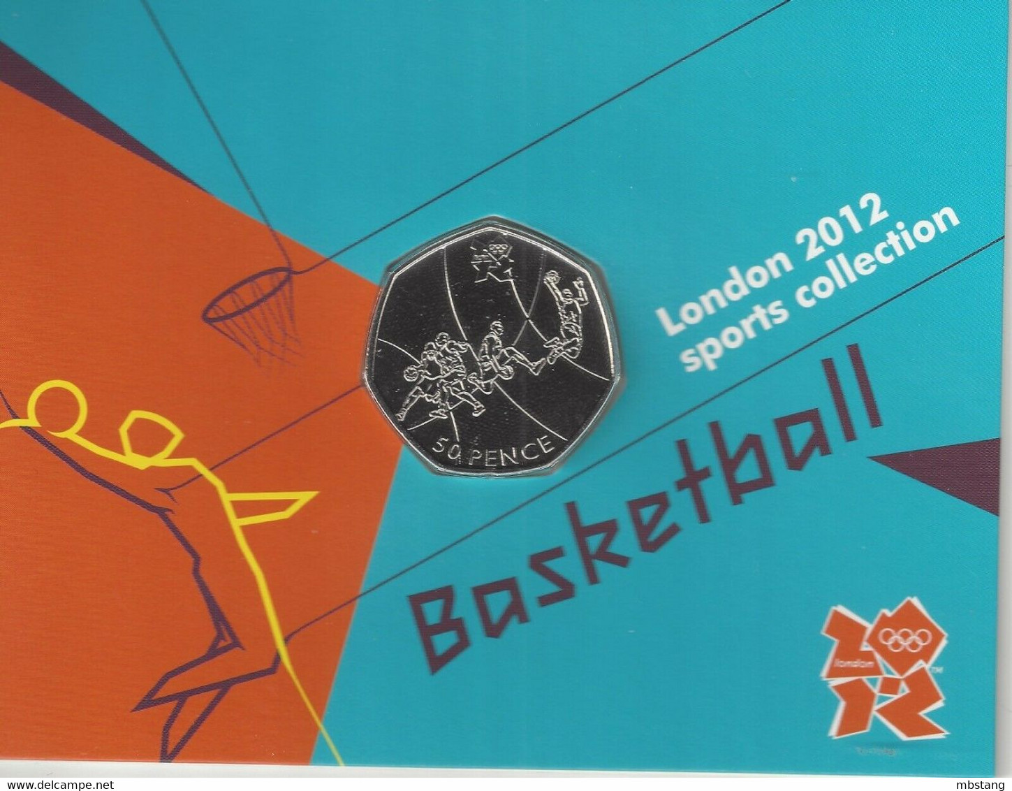 GRAN BRETAÑA  50 Pence  50p 2011 2012 Olympic Series BU On Royal Mint Cards (B1)  BASKETBALL - 50 Pence