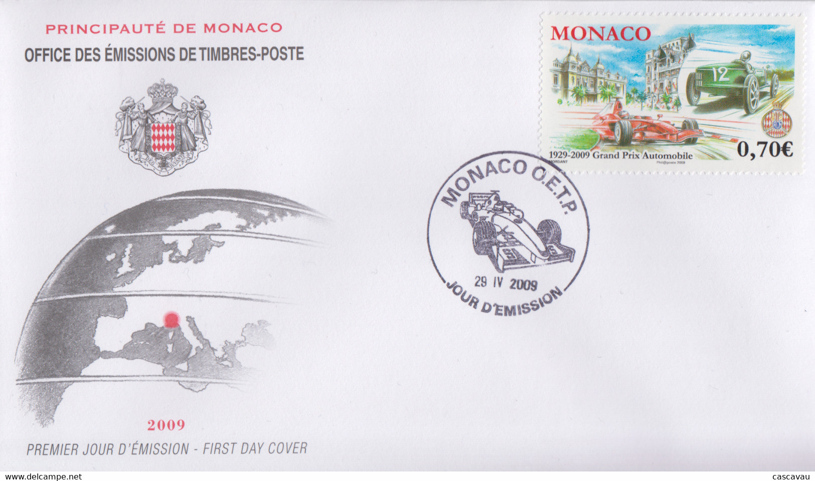 Enveloppe  FDC  1er  Jour  MONACO   80éme  Anniversaire  GRAND  PRIX  AUTOMOBILE   2009 - Cars