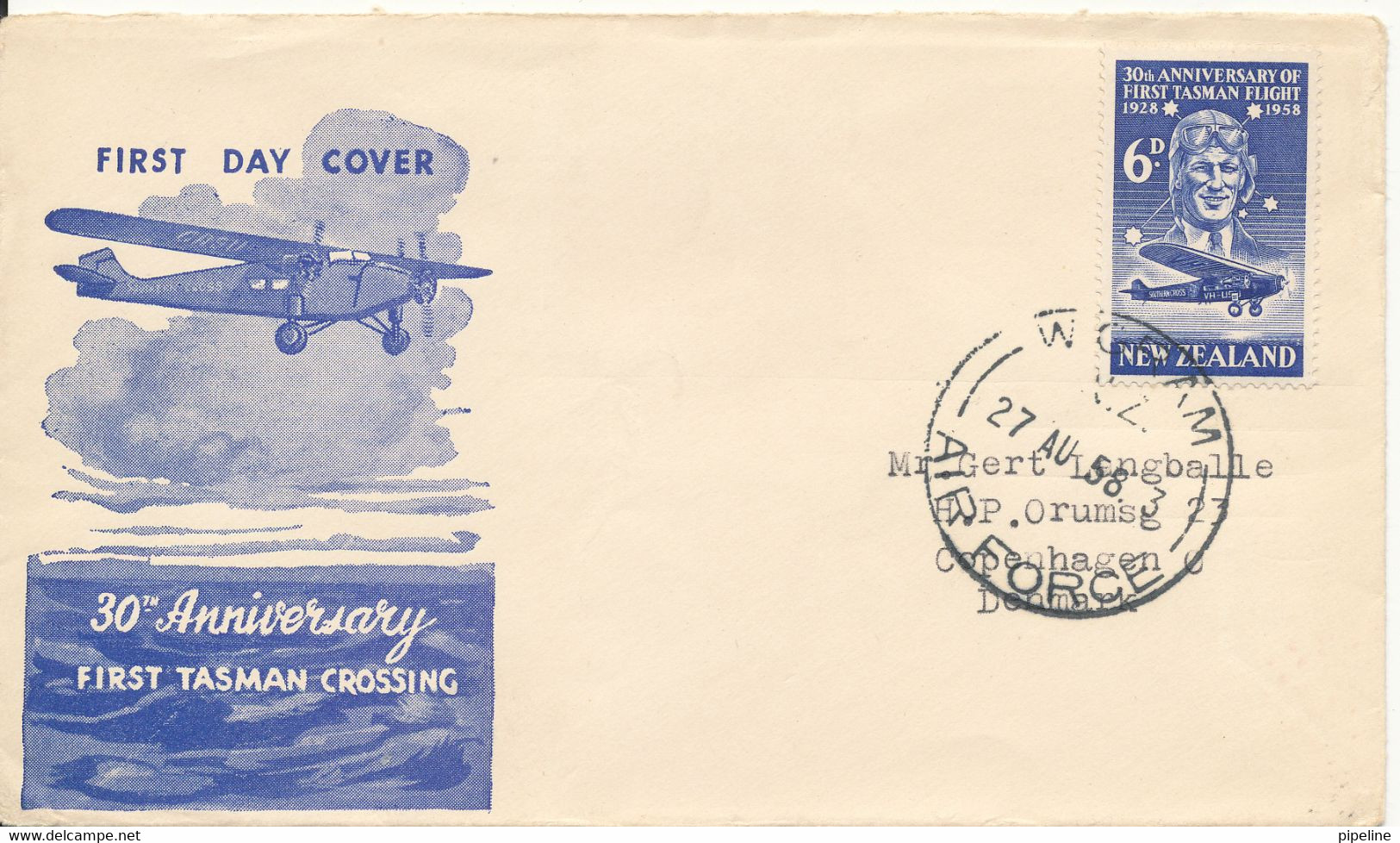 New Zealand Cover 30th Anniversary First Tasman Crossing 27-8-1958 (the Flap On The Backside Of The Cover Is Missing) - Briefe U. Dokumente