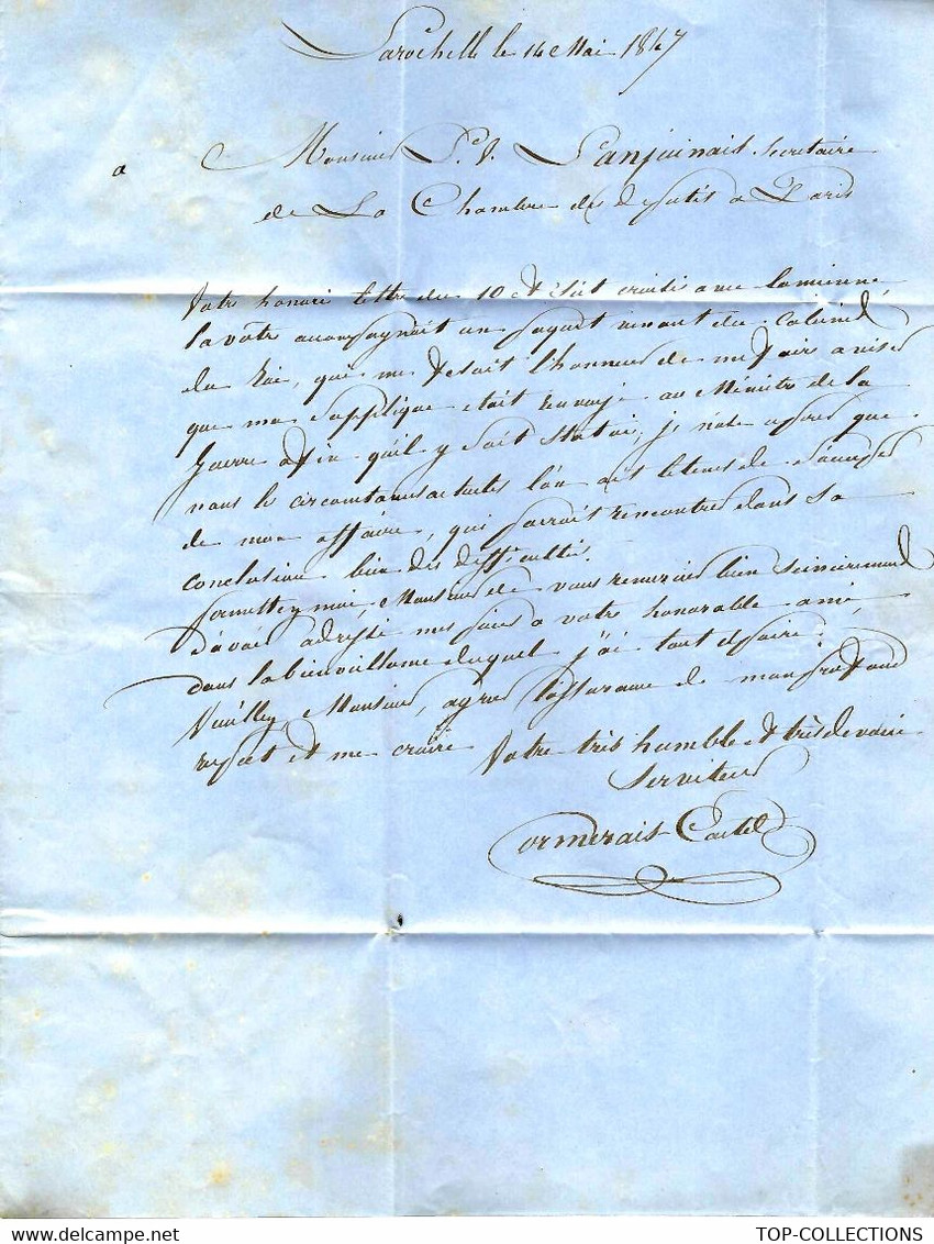 1847 De La Rochelle Pour Le Vicomte Victor Lanjuinais    Paris Intervention Ministère De La Guerre - Documents Historiques