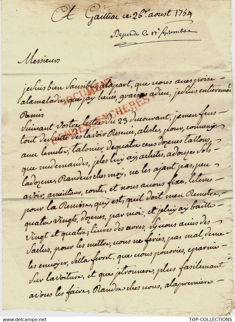 1754 LETTRE De Gaillac Tarn  MARQUE POSTALE Pour Rouffio Roumagnac Négociants à Montauban VOIR SCANS - 1701-1800: Precursores XVIII