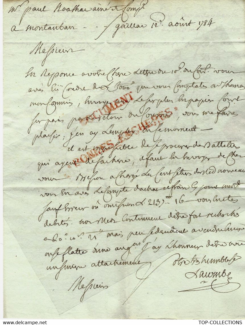 1784 de Gaillac Tarn Lacombe pour  Noalhac Ainé négociant  à Montauban