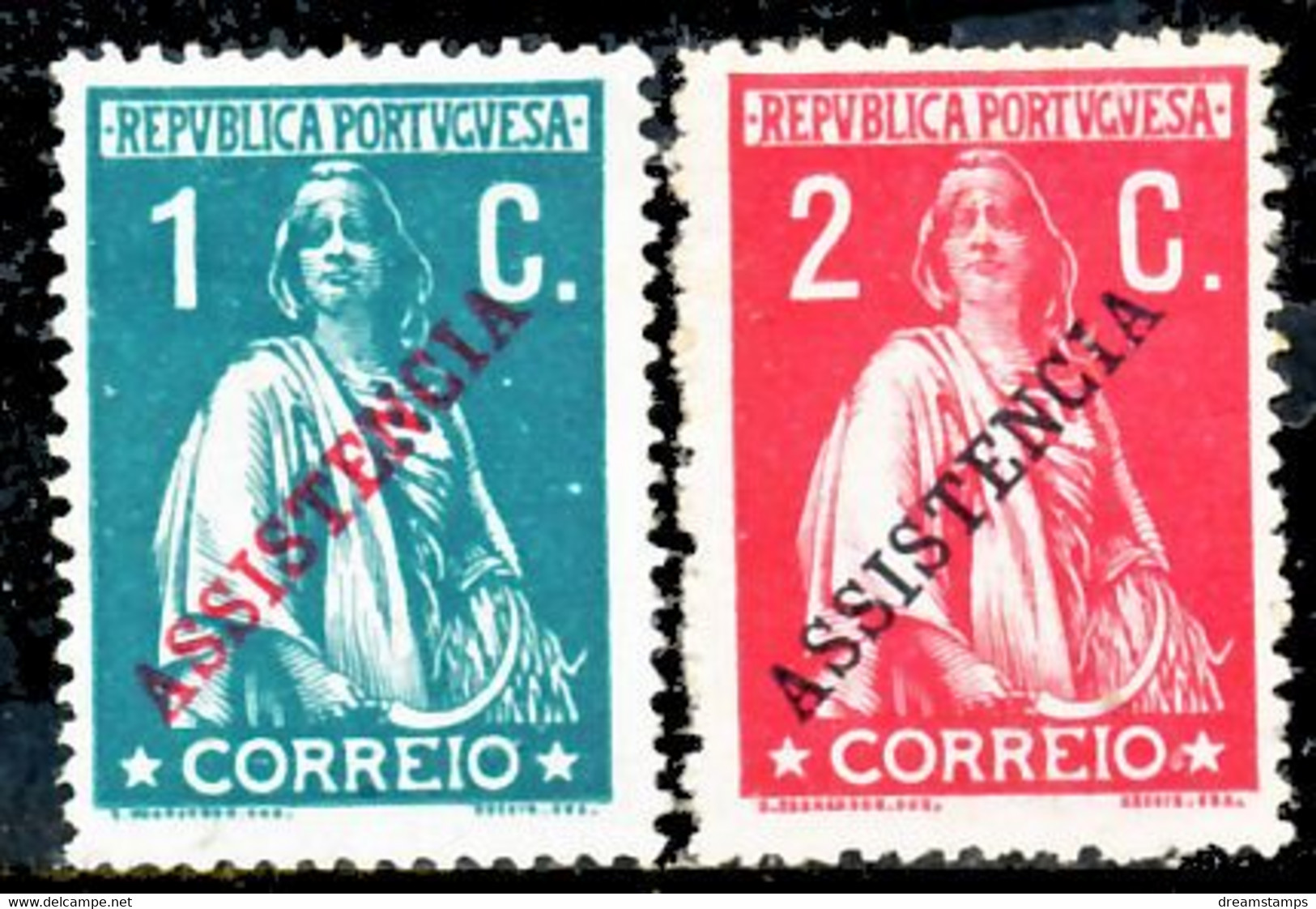 !										■■■■■ds■■ Portugal Postal Tax 1912 AF#3-4 * Ceres Overprinted "Assistência" Set (x10441) - Ongebruikt