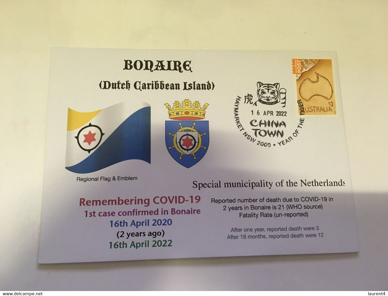 (2 H 42) (Australia) COVID-19 In Bonaire (Netherlands) - 2nd Anniversary (cover OZ Map Stamp) Dated 16th April 2022 - Disease