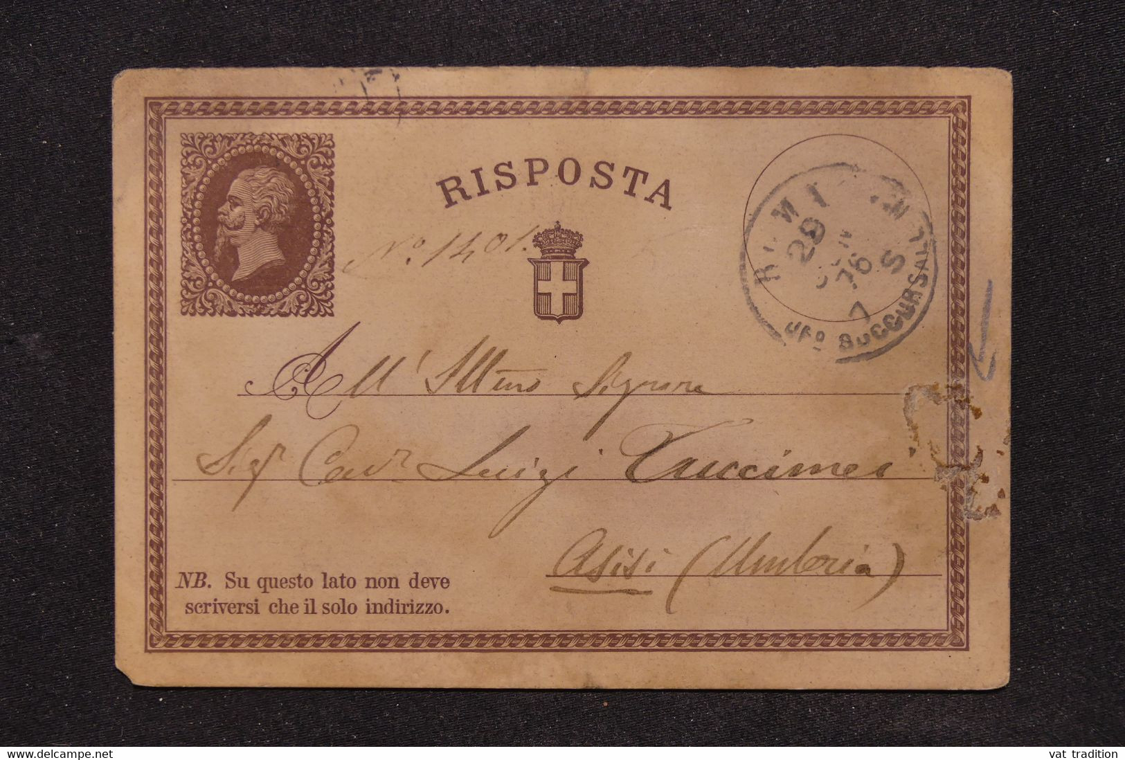 ITALIE - Entier Postal De Rome Pour Asisi En 1876 - L 119483 - Interi Postali