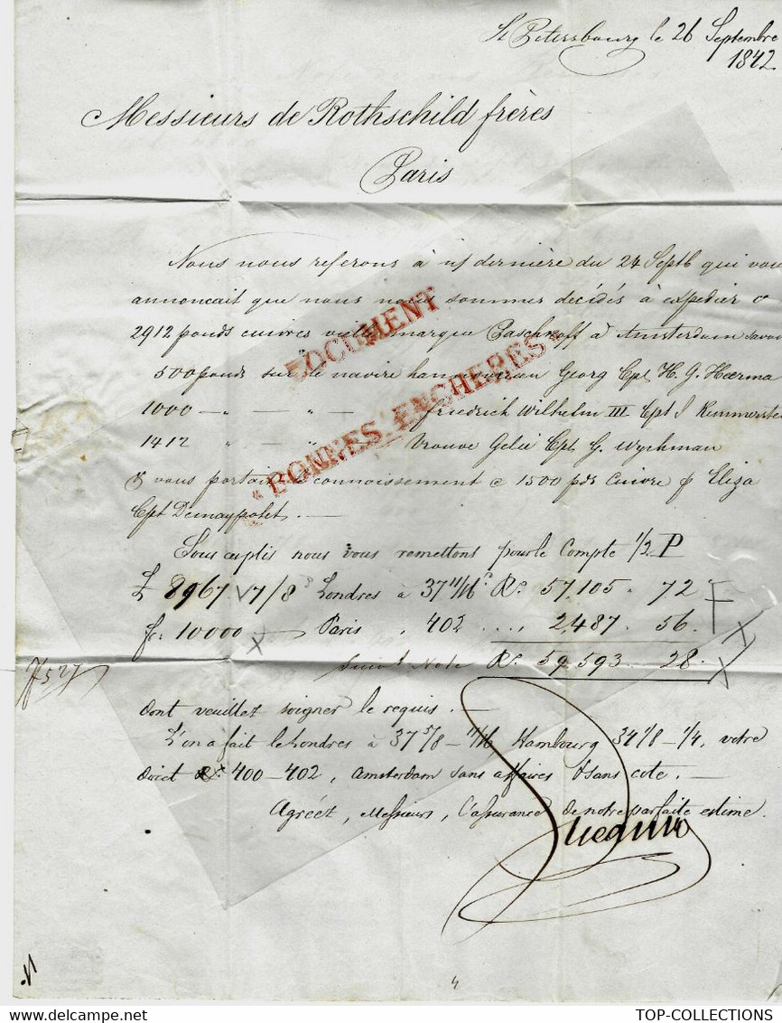 BANQUE RUSSIE PRUSSE  SAINT PETERSBOURG BANQUE Sign. "STIEGLITZ" 1842 à DE ROTHSCHILD FRERES PARIS - Otros & Sin Clasificación