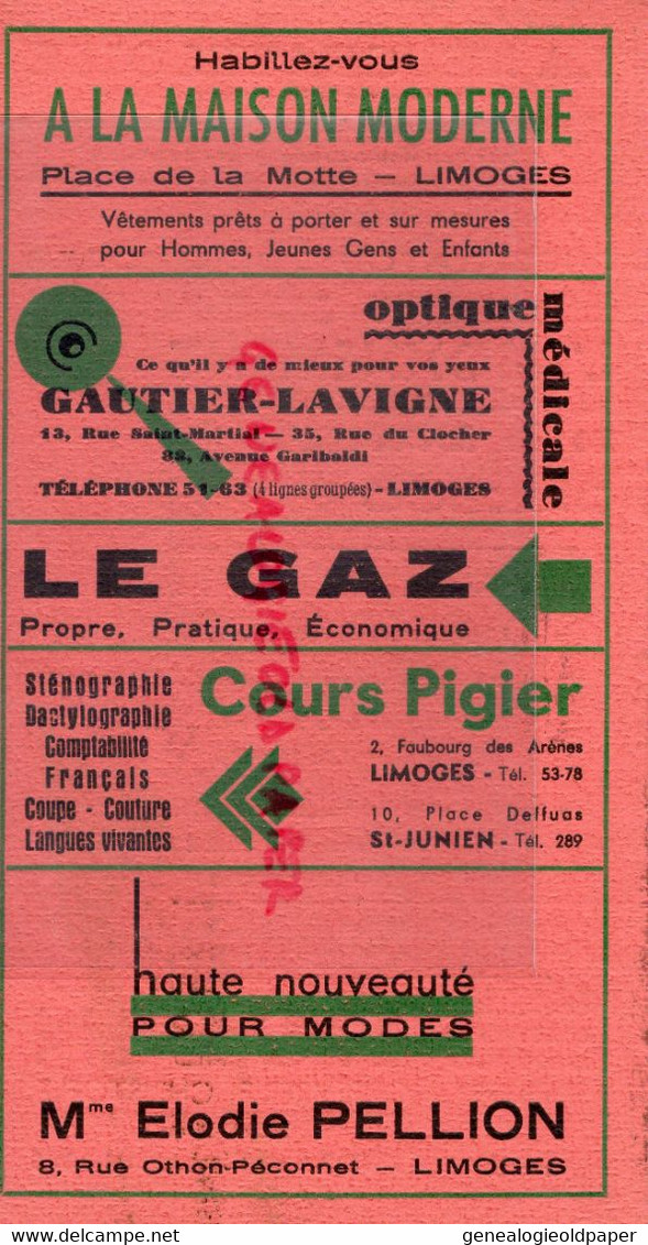 87-LIMOGES-PROGRAMME SOCIETE CONCERTS CONSERVATOIRE MUSIQUE-PLACE EVECHE-1943-JEANNE MARIE DARRE-LOLA BOBESCO - Programas