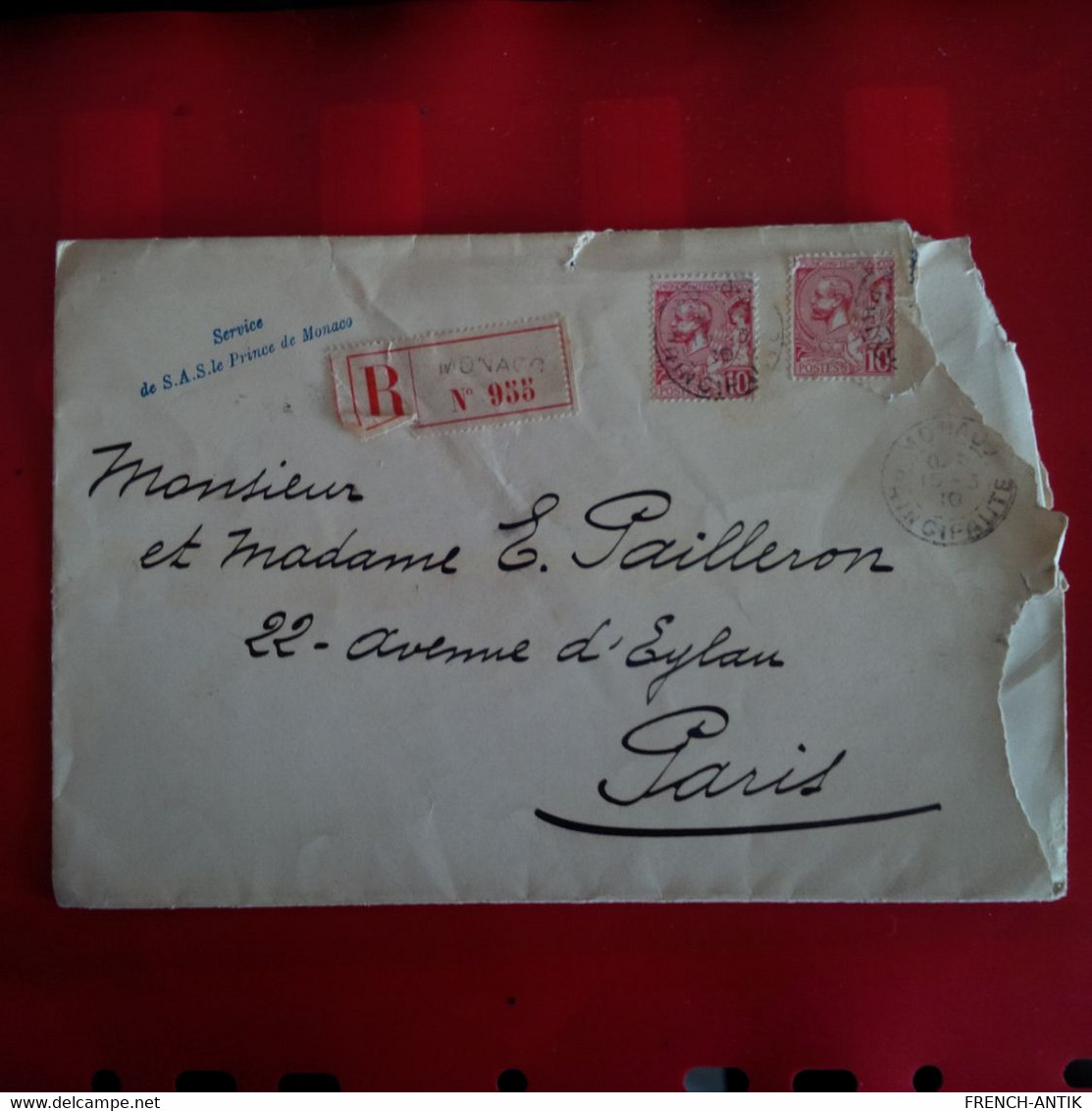 LETTRE RECOMMANDE MONACO CACHET SERVICE DE S.A.S.LE PRINCE DE MONACO POUR PARIS - Lettres & Documents