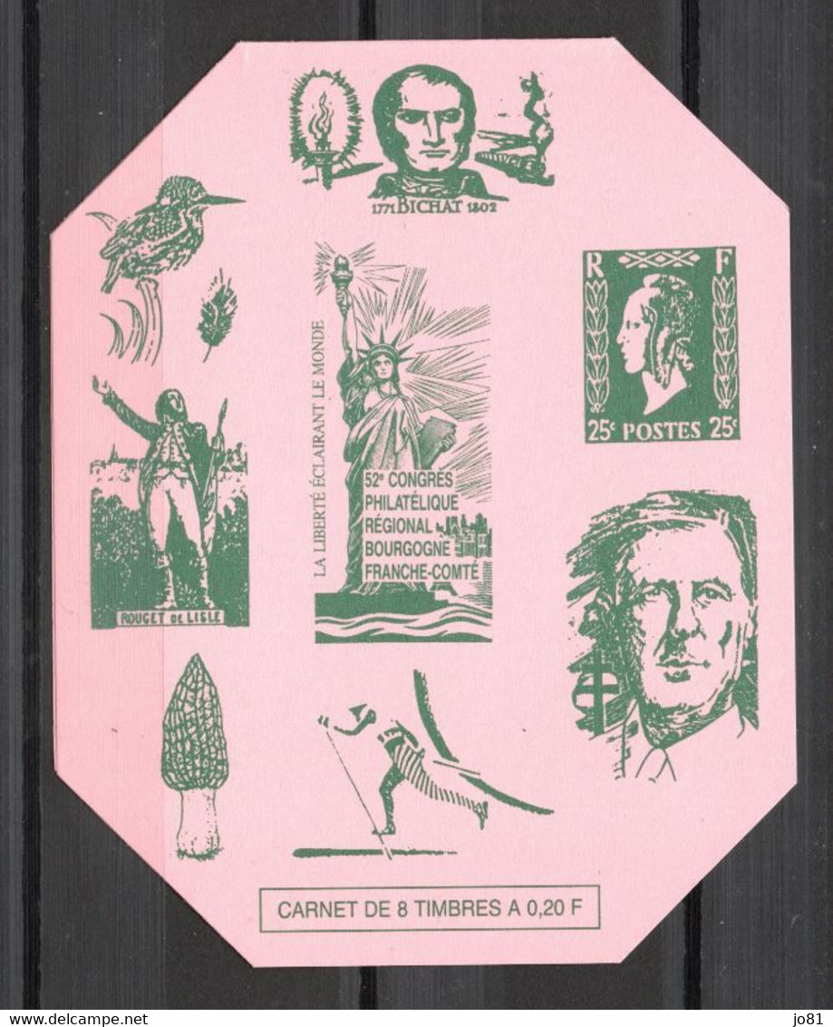 France Carnet Privé 52e Congrès Philatélique Bourgogne-Franche-Comté Rose Neuf Sans Charnière XX MNH - Cartas & Documentos