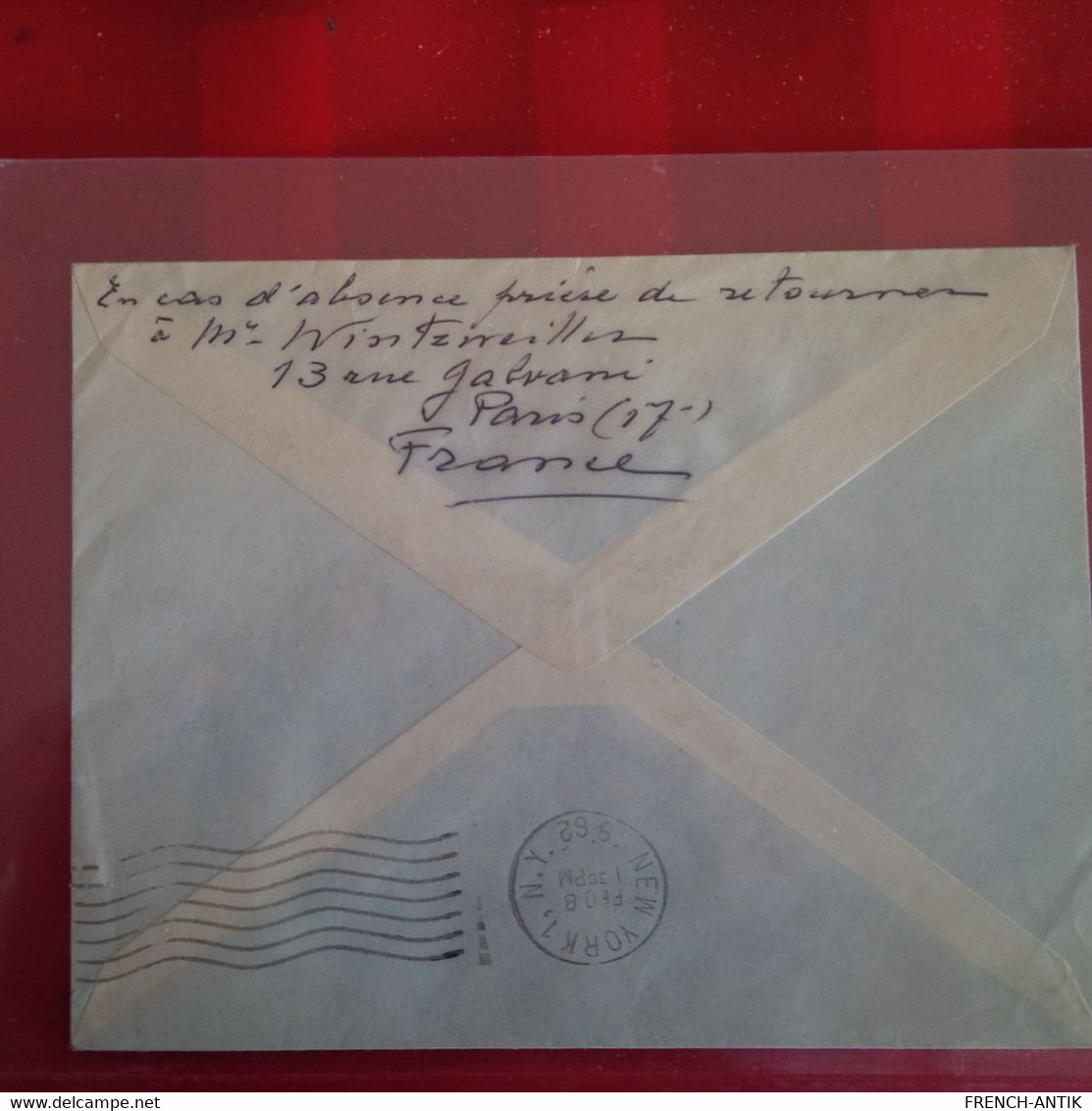 LETTRE PARIS POUR NEW YORK VOYAGE INAUGURAL LE HAVRE NEW YORK PAQUEBOT FRANCE 1962 POSTE RESTANTE - Cartas & Documentos