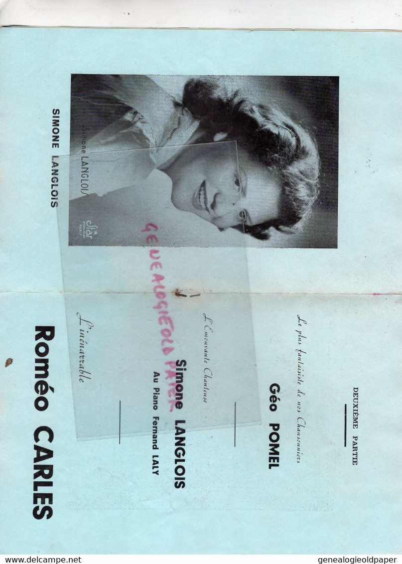 87-LIMOGES-PROGRAMME CIRQUE THEATRE MUNICIPAL-1955- GALA CHANSONNIERS-ROMEO CARLES-LALY-MICHELE PARME-HORIOT-BOLDOSS- - Programme