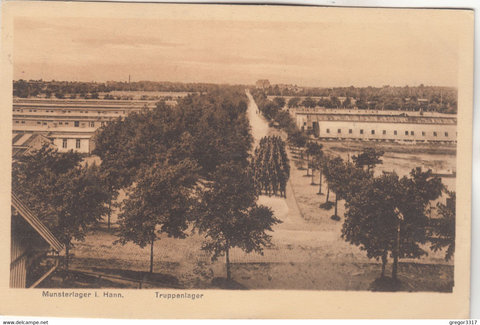 B889) MUNSTERLAGER I. Hann. - TRUPPENLAGER - Mit Soldaten Im Marsch ALT !  Feldpost 28.2.1916 - Munster