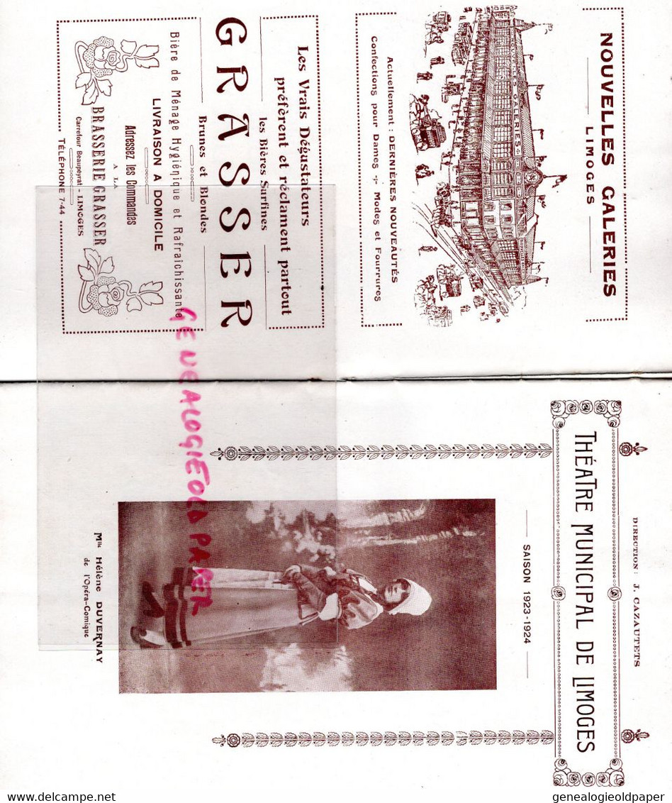 87- LIMOGES -PROGRAMME THEATRE MUNICIPAL1923-MOUSQUETAIRES AU COUVENT-LOUIS VARNEY-DELPRET-ROSE MANCEAU-HELENE DUVERNAY- - Programmes