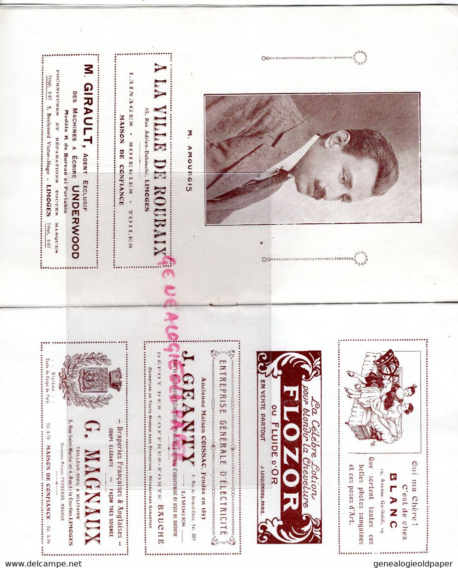 87- LIMOGES -PROGRAMME THEATRE MUNICIPAL1923-MOUSQUETAIRES AU COUVENT-LOUIS VARNEY-DELPRET-ROSE MANCEAU-HELENE DUVERNAY-