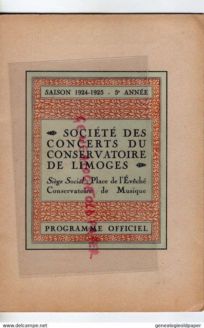 87-LIMOGES-PROGRAMME SOCIETE CONCERTS CONSERVATOIRE MUSIQUE-PLACE EVECHE-1924-MAX MOUTIA-CAPONSACCHI- - Programs
