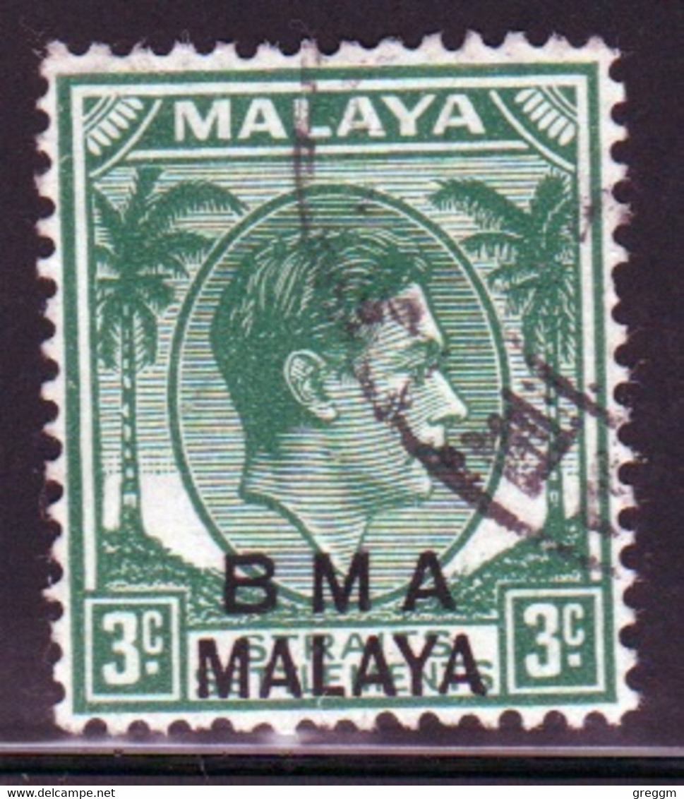 Malaya British Military Administration 1945 George V Single 3c Stamp Overprinted BMA In Fine Used Condition. - Malaya (British Military Administration)