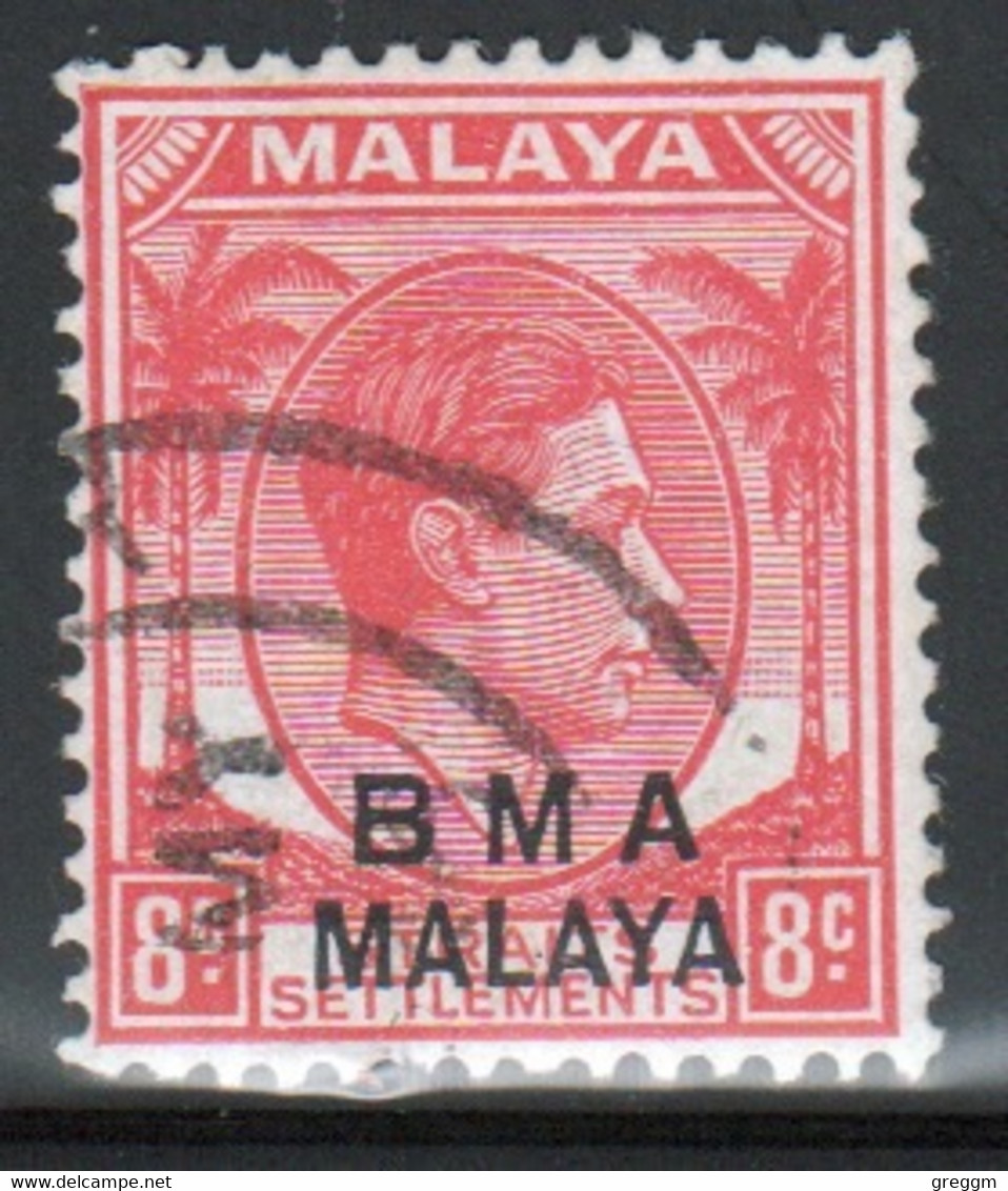 Malaya British Military Administration 1945 George V Single 8c Stamp Overprinted BMA In Fine Used Condition. - Malaya (British Military Administration)