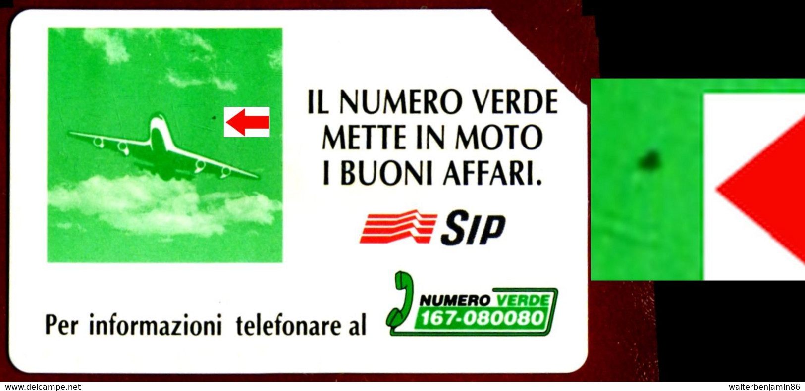 G 347 C&C 2375 SCHEDA USATA NUMERO VERDE AEREO 15.000 L. VARIANTE PUNTO NERO - [3] Erreurs & Variétées