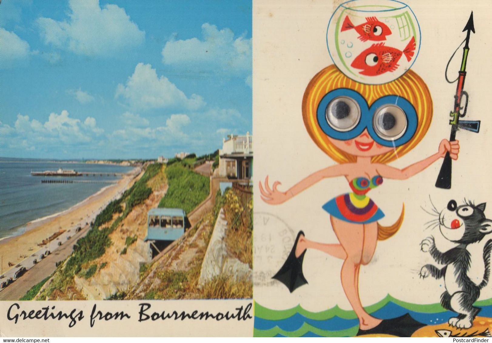 Bournemouth Goldfish Bowl Real Moving Eyes Cat Gun Postcard - Other & Unclassified