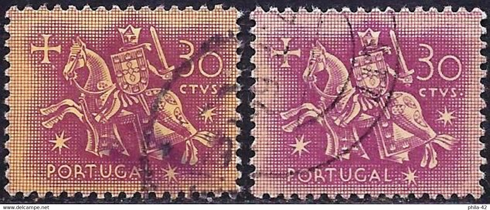 Portugal 1956 - Mi 847 - YT 776A ( Knight On Horseback ) Two Shades Of Color - Usado