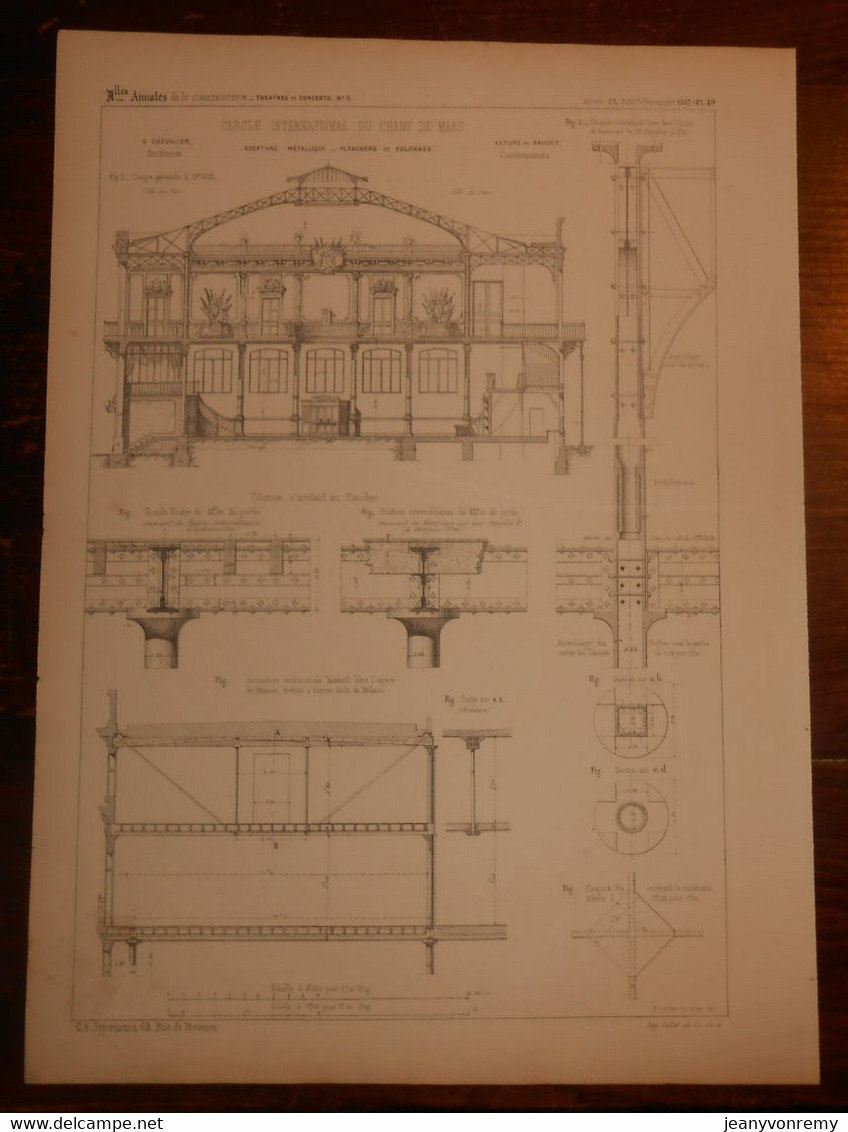Plan D'ossature Métallique, Planchers Et Colonnes. Cercle International Du Champ De Mars. 1867. - Autres Plans
