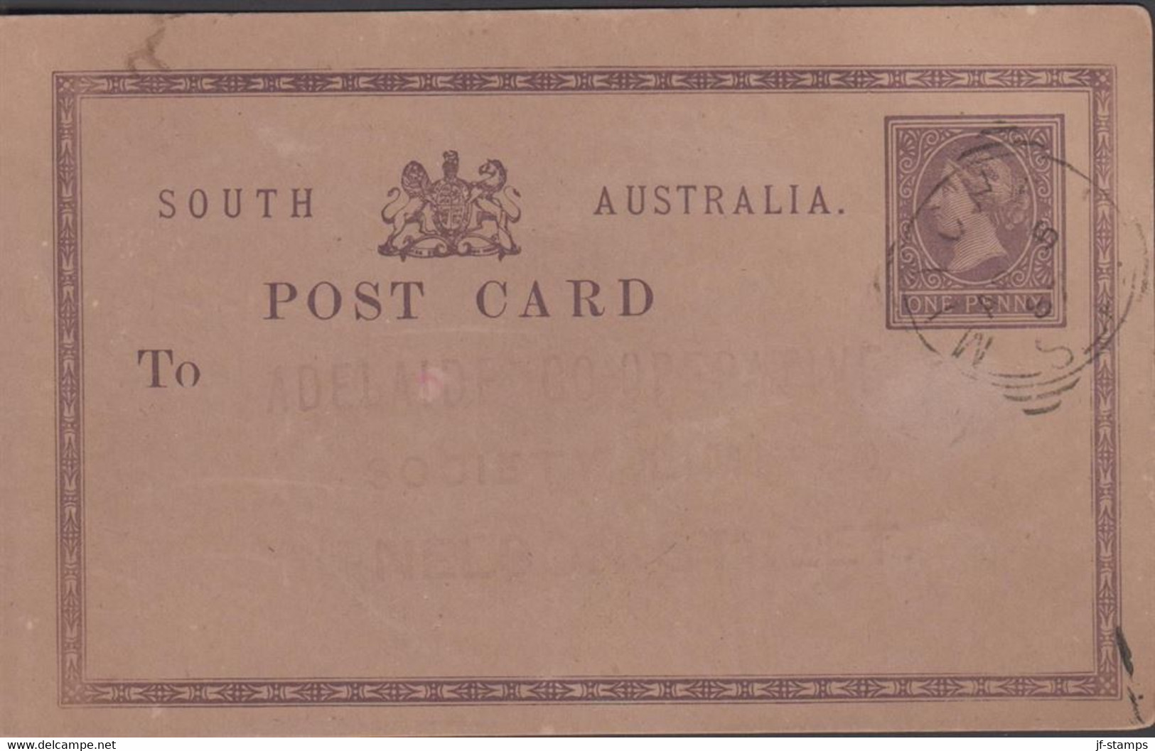 1887. SOUTH AUSTRALIA. ONE PENNY. POST CARD. MILCHA AP 5 87 To ADELAIDE CO-OPERATIVE SOCIETY, LIMITED, NEL... - JF429852 - Covers & Documents