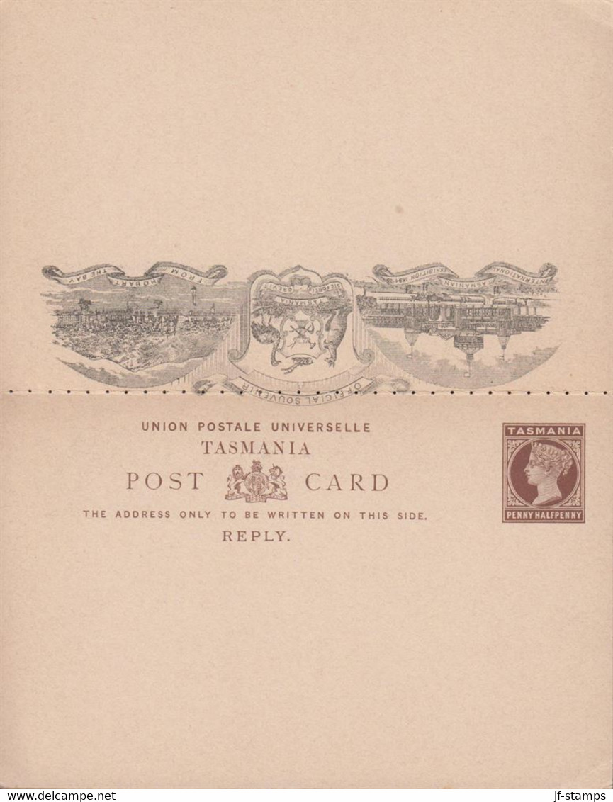 1878. Tasmania. TASMANIA. Victoria. POST CARD WITH REPLY PENNY HALFPENNY + PENNY HALFPENNY. - JF429855 - Lettres & Documents