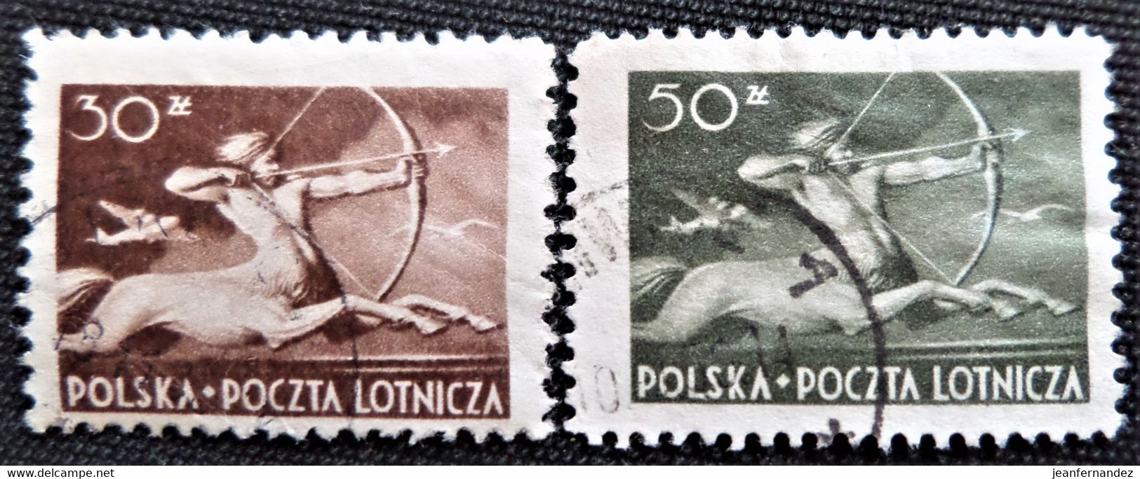 Timbre De Pologne 1948 Airmail - Centaur  Y&T N° 20 Et 21 - Gebraucht