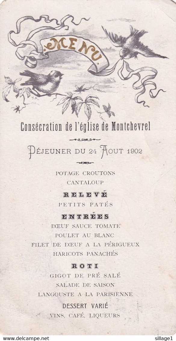Montchevrel (Orne 61) Menu Pour La Consécration De L'église De Montchevrel Du 24 Aout 1902 - Menú