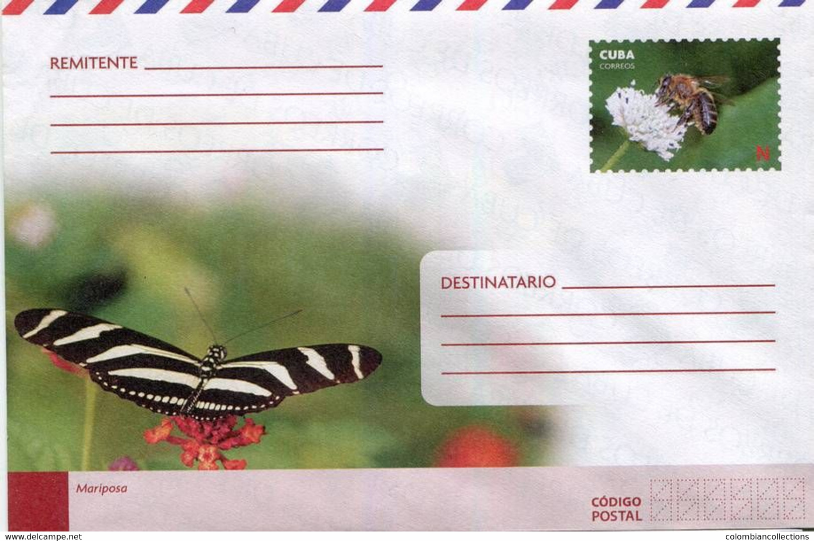 Lote PEP1392, Cuba, Entero Postal, Stationery, Cover, N, Butterfly, Bee - Maximum Cards