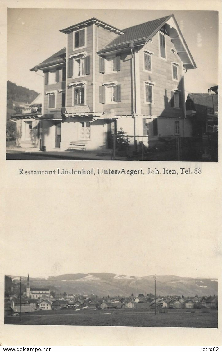 UNTERÀGERI → Restaurant Lindenhof, Seltene 2 Bildkarte Ca.1935 - Unterägeri