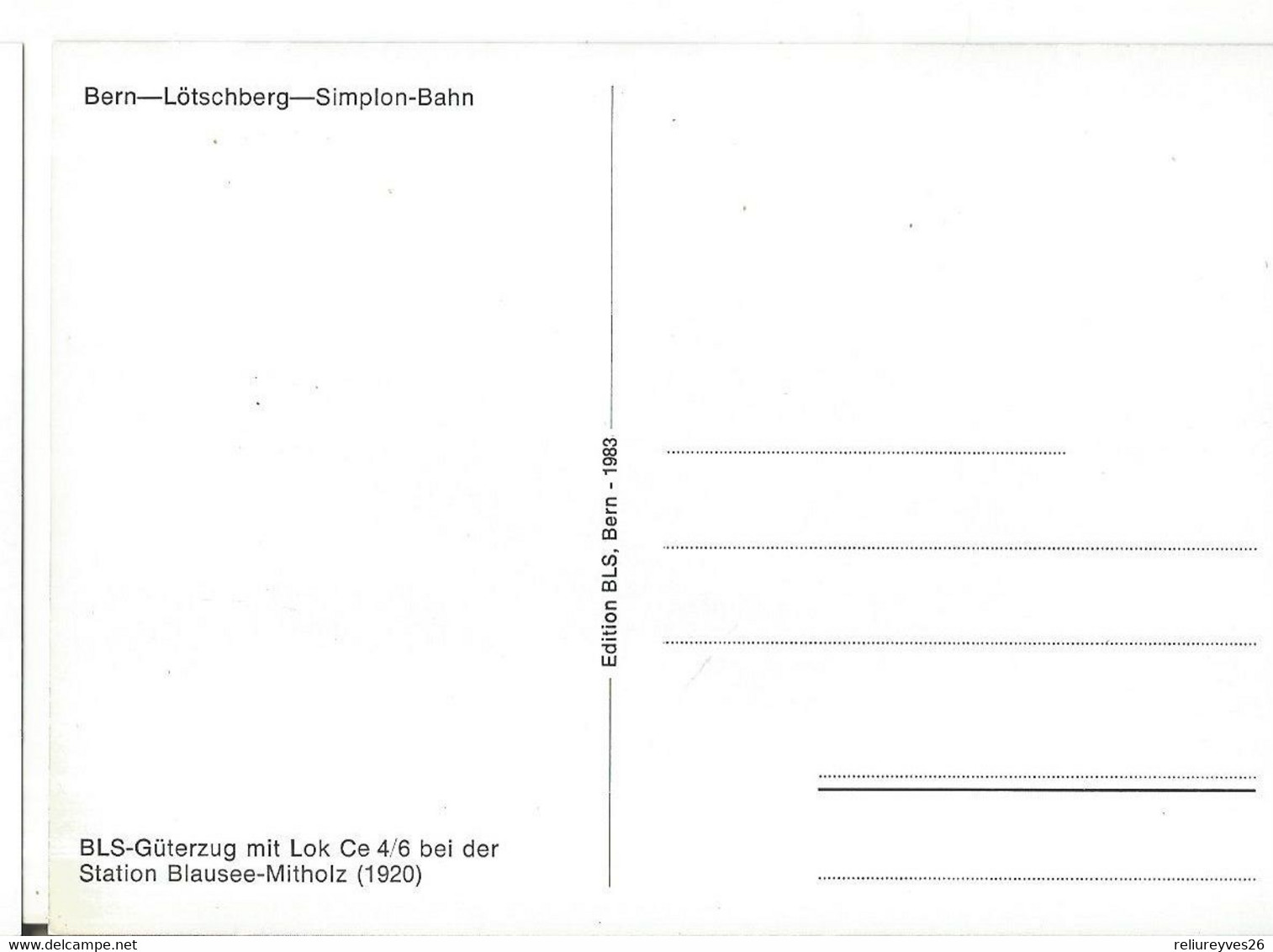 CPM, Th; Transport -Bern - Lôtschberg ,Simplon - Bahn.BLS- Gûterzug Mit Lok Ce 4/6 Bei Der Station . ( 1920 ) , Ed. BLS. - Trenes