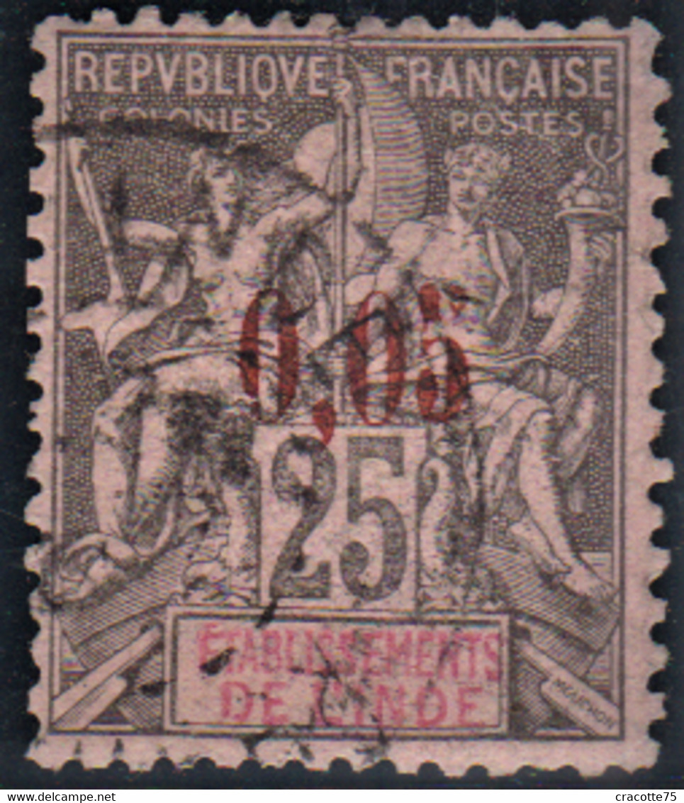 INDE . N°  20 (*) . 1903. Type Paix 5c/25c. Noir Sur Rose. Signé.  Cote 400€. - Gebruikt