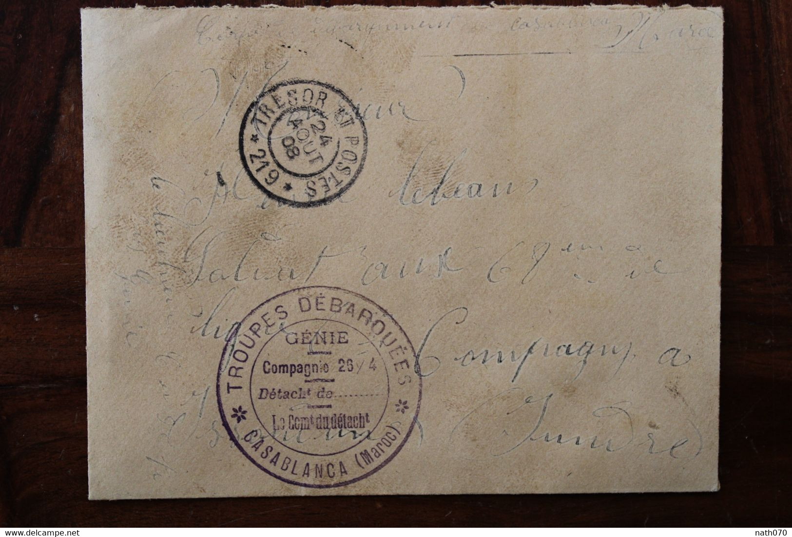 1908 Troupes Débarquées Maroc Cachet Militaire SP Secteur Postal 219 Cover Génie - Brieven En Documenten