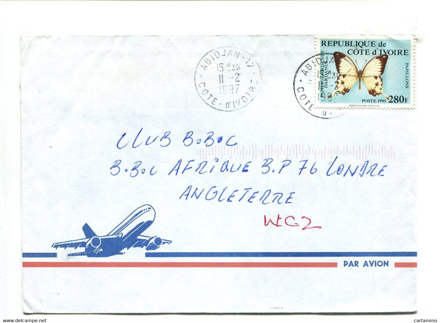 COTE D'IVOIRE  - Affranchissement Seul Sur Lettre Par Avion  - Papillon - Ivory Coast (1960-...)