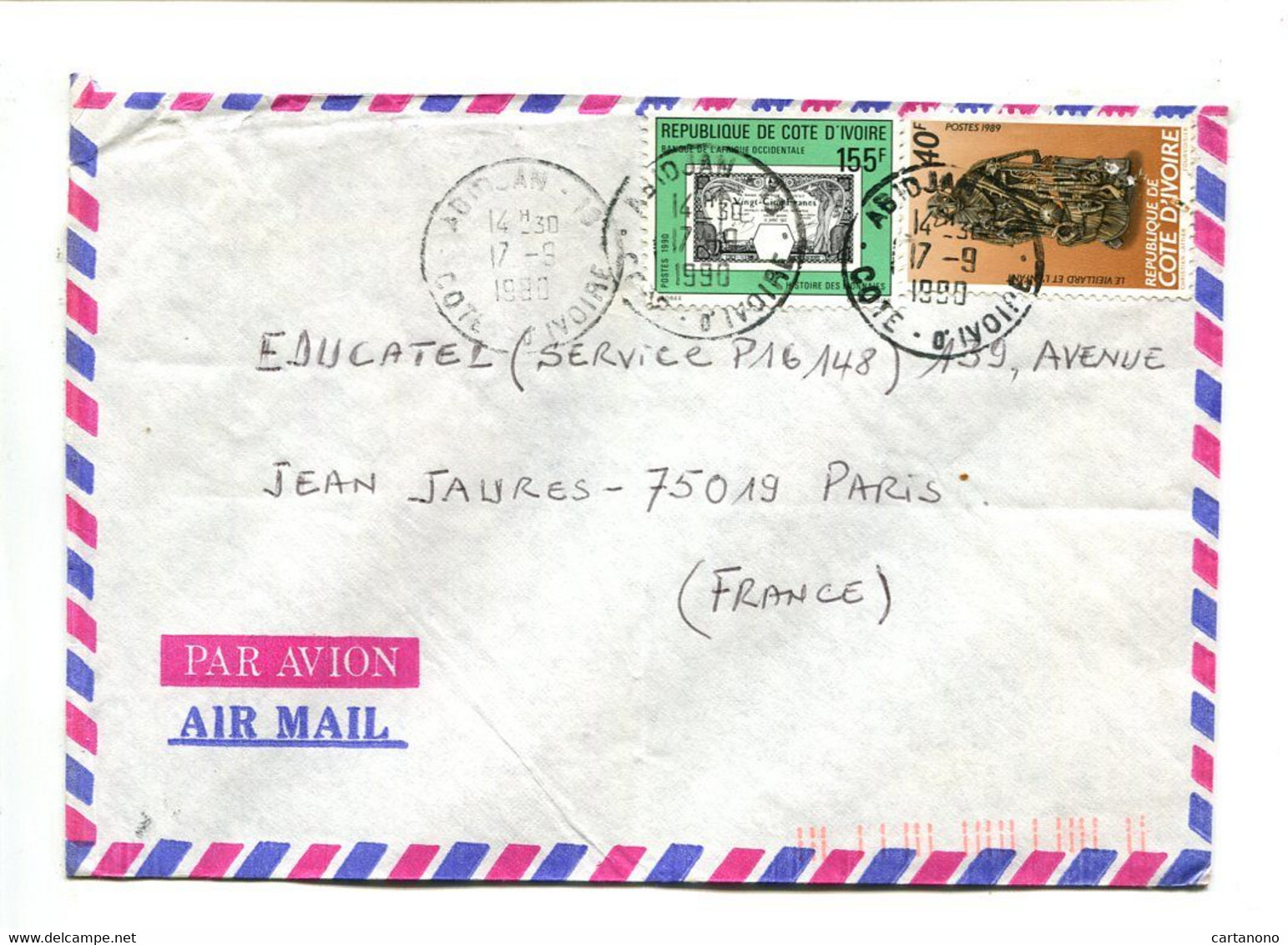 COTE D'IVOIRE - Affranchissement Sur Lettre Par Avion - - Ivory Coast (1960-...)