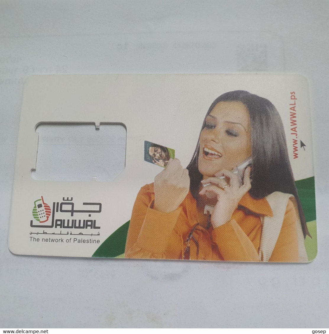 PALESTINE-(PS-JAW-GSM-0007)-woman Phoning-(349)-(Card With A Hole)(SIM2-mini)-(?)used Card+1prepiad Free - Palestine